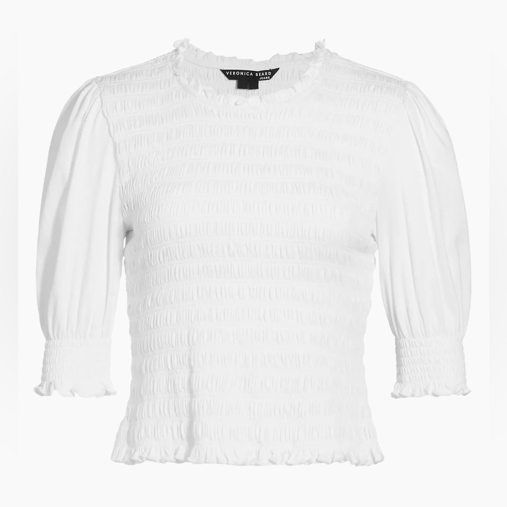Veronica Beard Langston Smocked Top in White